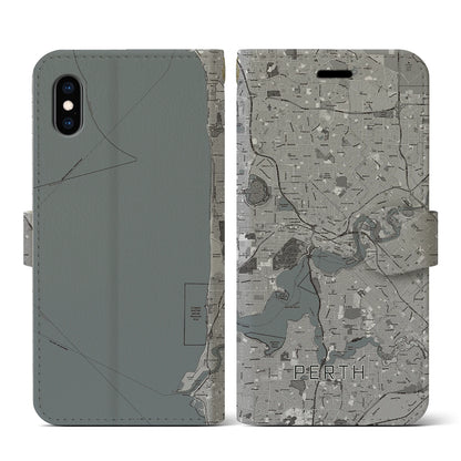 【パース（オーストラリア）】地図柄iPhoneケース（手帳タイプ）モノトーン・iPhone XS / X 用