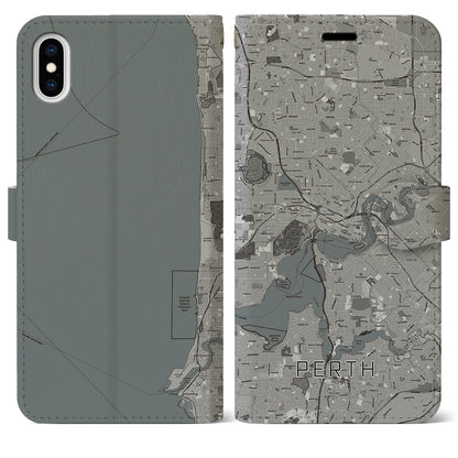 【パース（オーストラリア）】地図柄iPhoneケース（手帳タイプ）モノトーン・iPhone XS Max 用