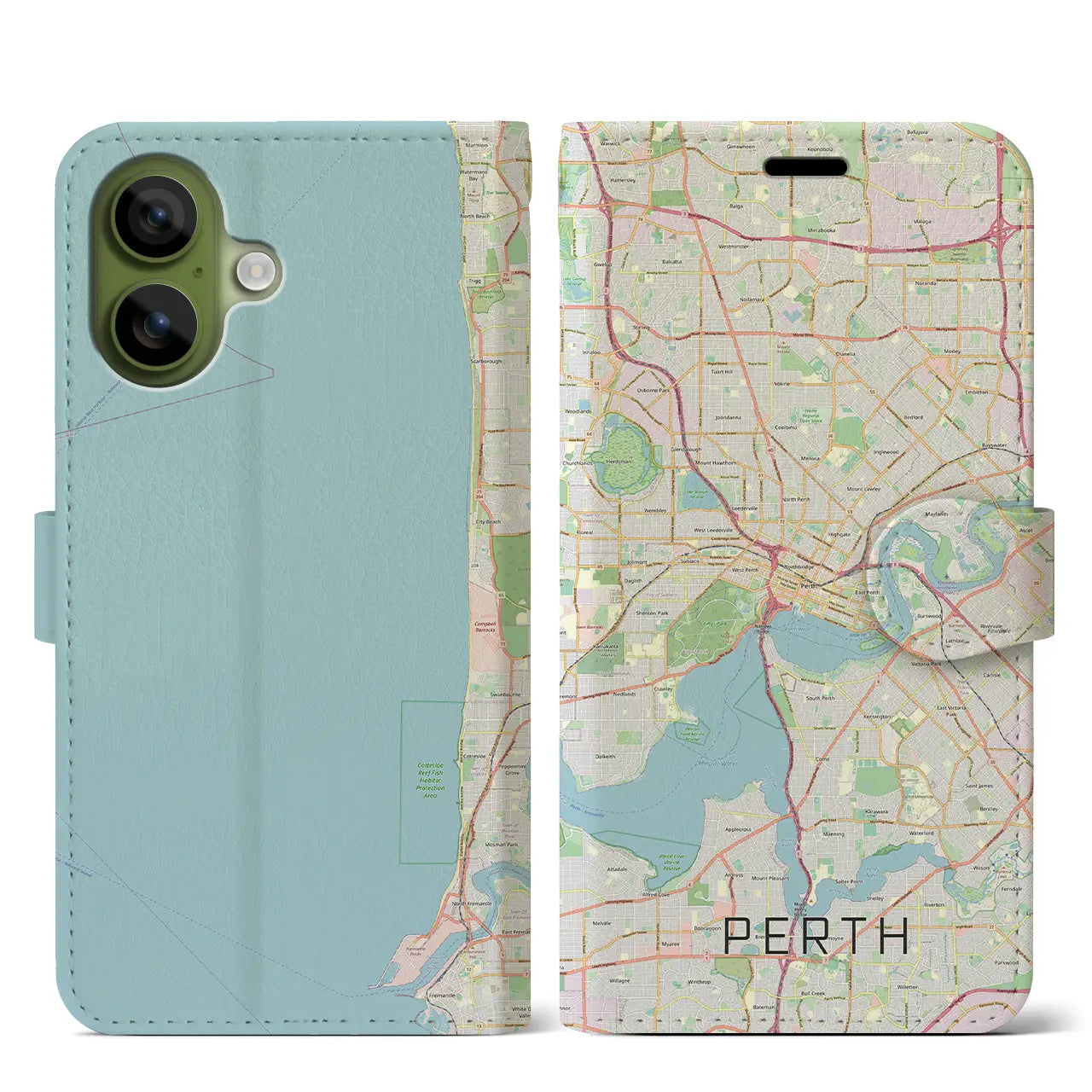 【パース（オーストラリア）】地図柄iPhoneケース（手帳タイプ）