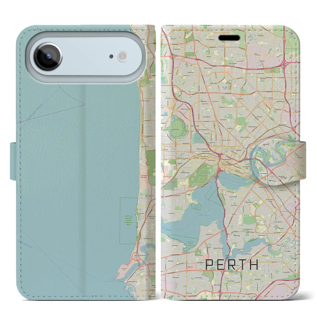 【パース（オーストラリア）】地図柄iPhoneケース（手帳タイプ）モノトーン・iPhone 17 Pro Max 用