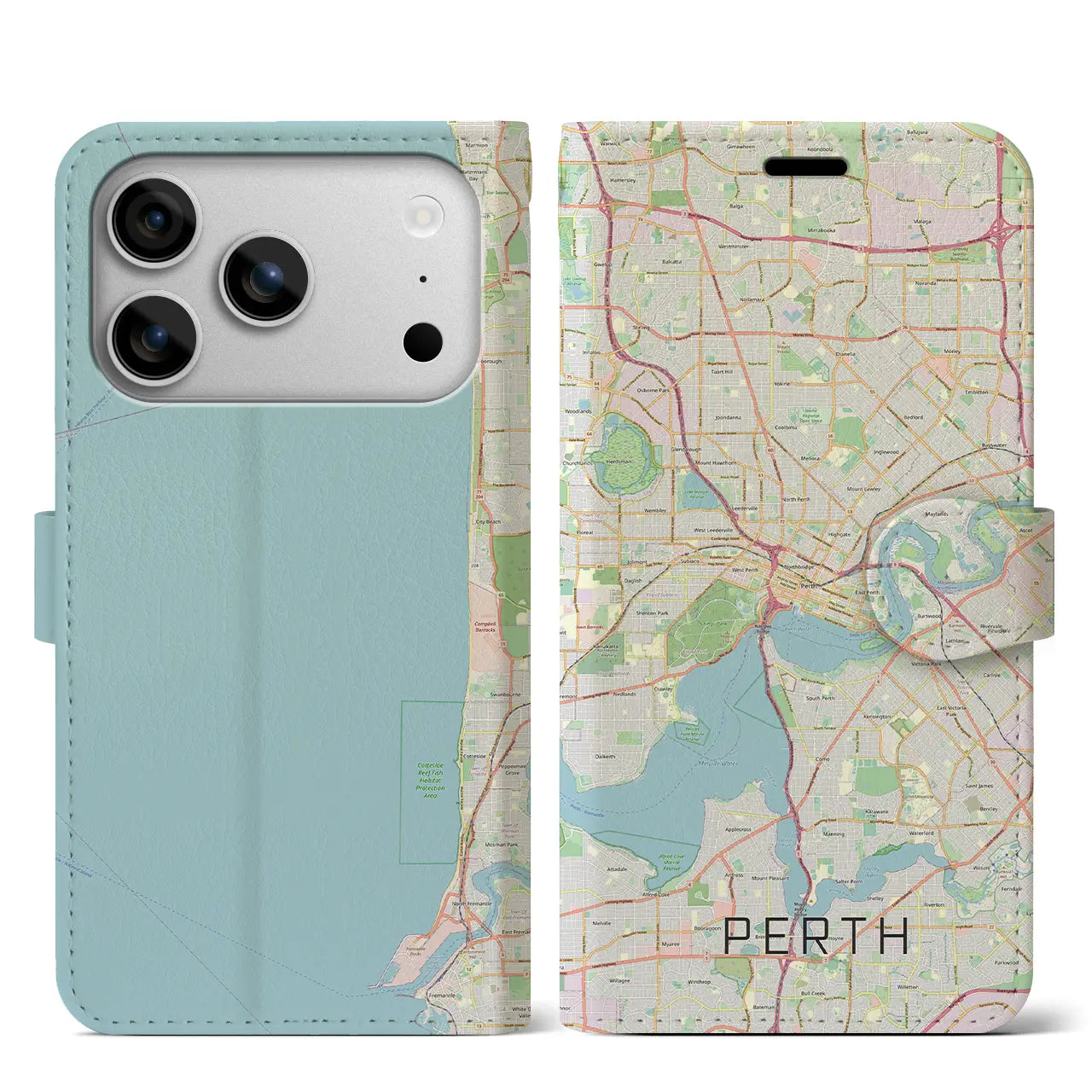 【パース（オーストラリア）】地図柄iPhoneケース（手帳タイプ）