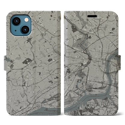【フィラデルフィア（アメリカ）】地図柄iPhoneケース（手帳タイプ）モノトーン・iPhone 13 用