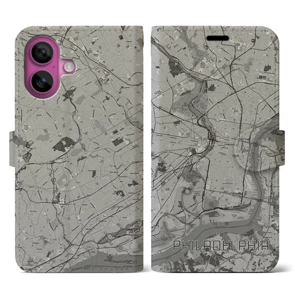 【フィラデルフィア（アメリカ）】地図柄iPhoneケース（手帳タイプ）モノトーン・iPhone 16 Pro 用