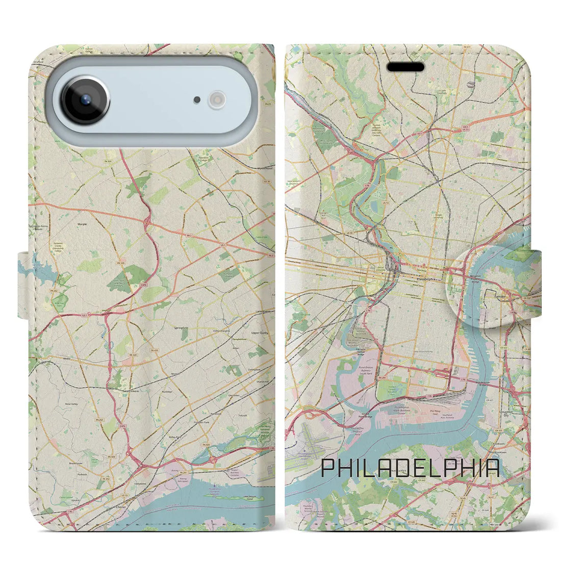 【フィラデルフィア（アメリカ）】地図柄iPhoneケース（手帳タイプ）モノトーン・iPhone 17 Pro Max 用