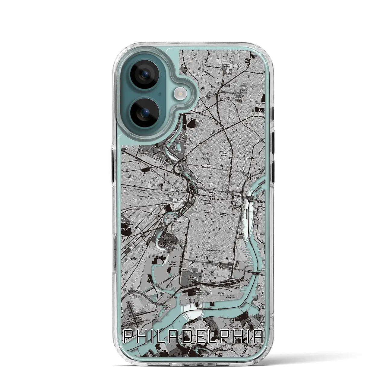 【フィラデルフィア（アメリカ）】地図柄iPhoneケース（MagSafeタイプ）モノトーン・iPhone 16 Pro 用