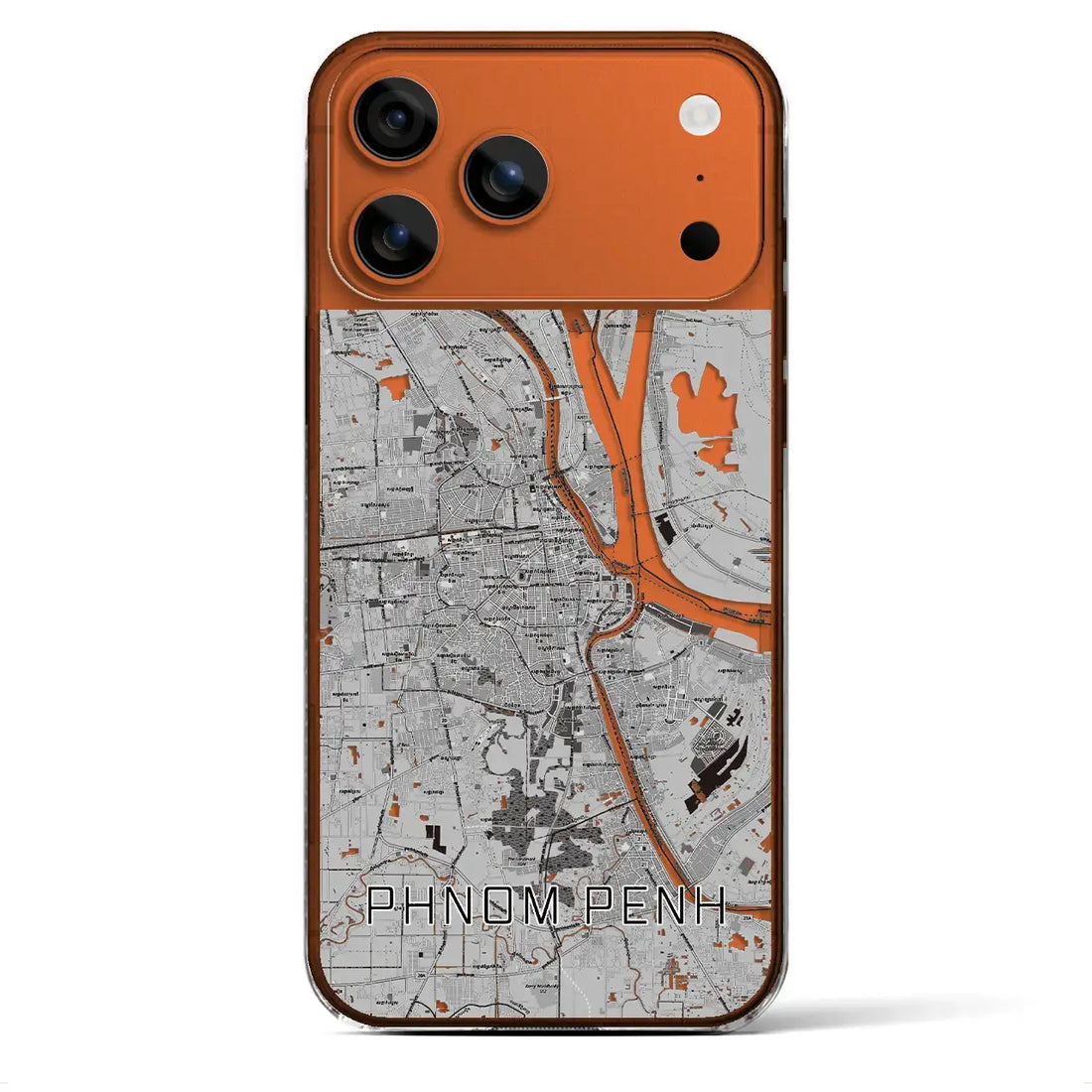 【プノンペン（カンボジア）】地図柄iPhoneケース（クリアタイプ）モノトーン・iPhone 17 Pro Max 用