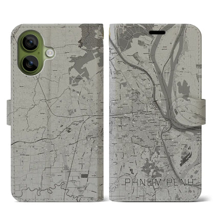 【プノンペン（カンボジア）】地図柄iPhoneケース（手帳タイプ）