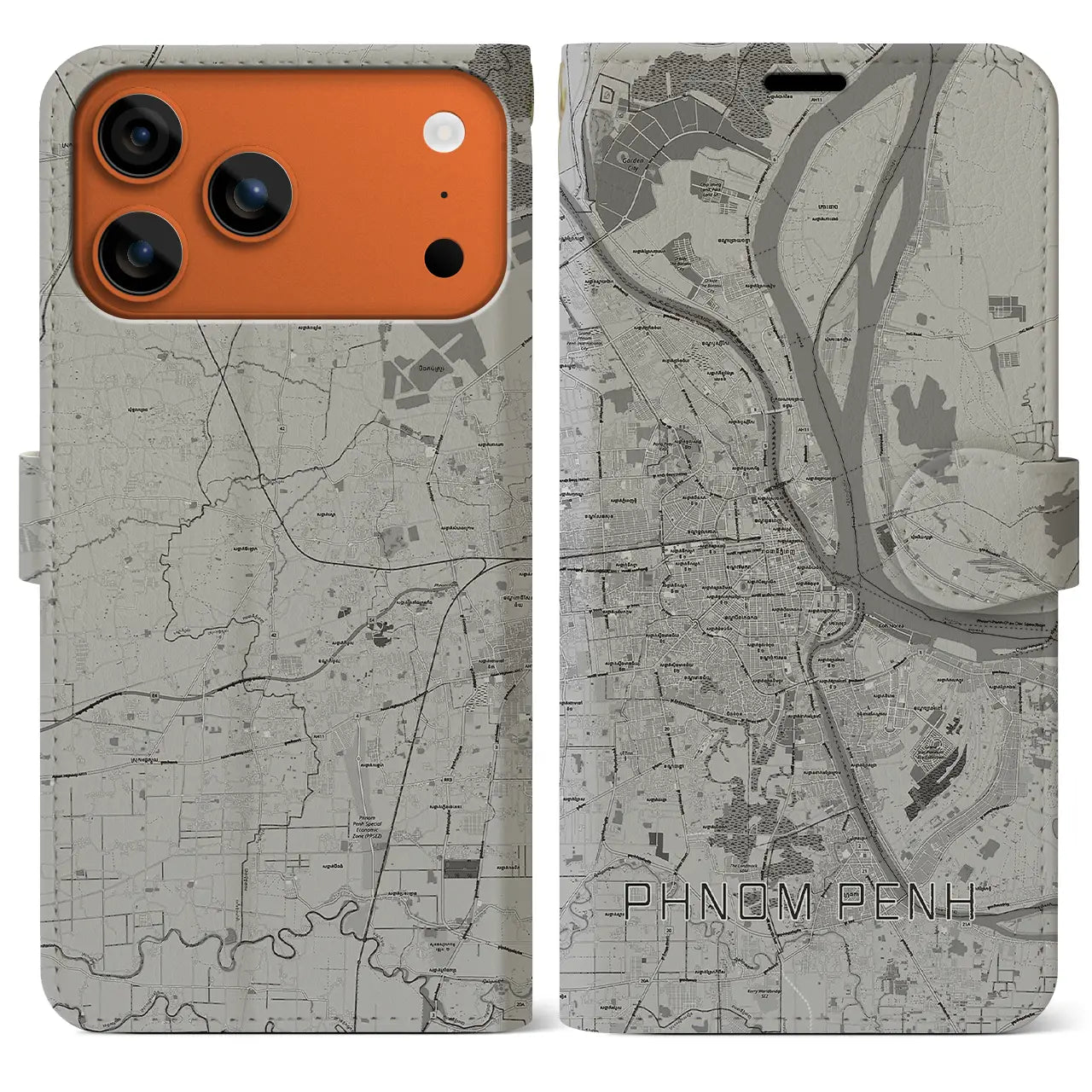 【プノンペン（カンボジア）】地図柄iPhoneケース（手帳タイプ）