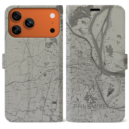 【プノンペン（カンボジア）】地図柄iPhoneケース（手帳タイプ）