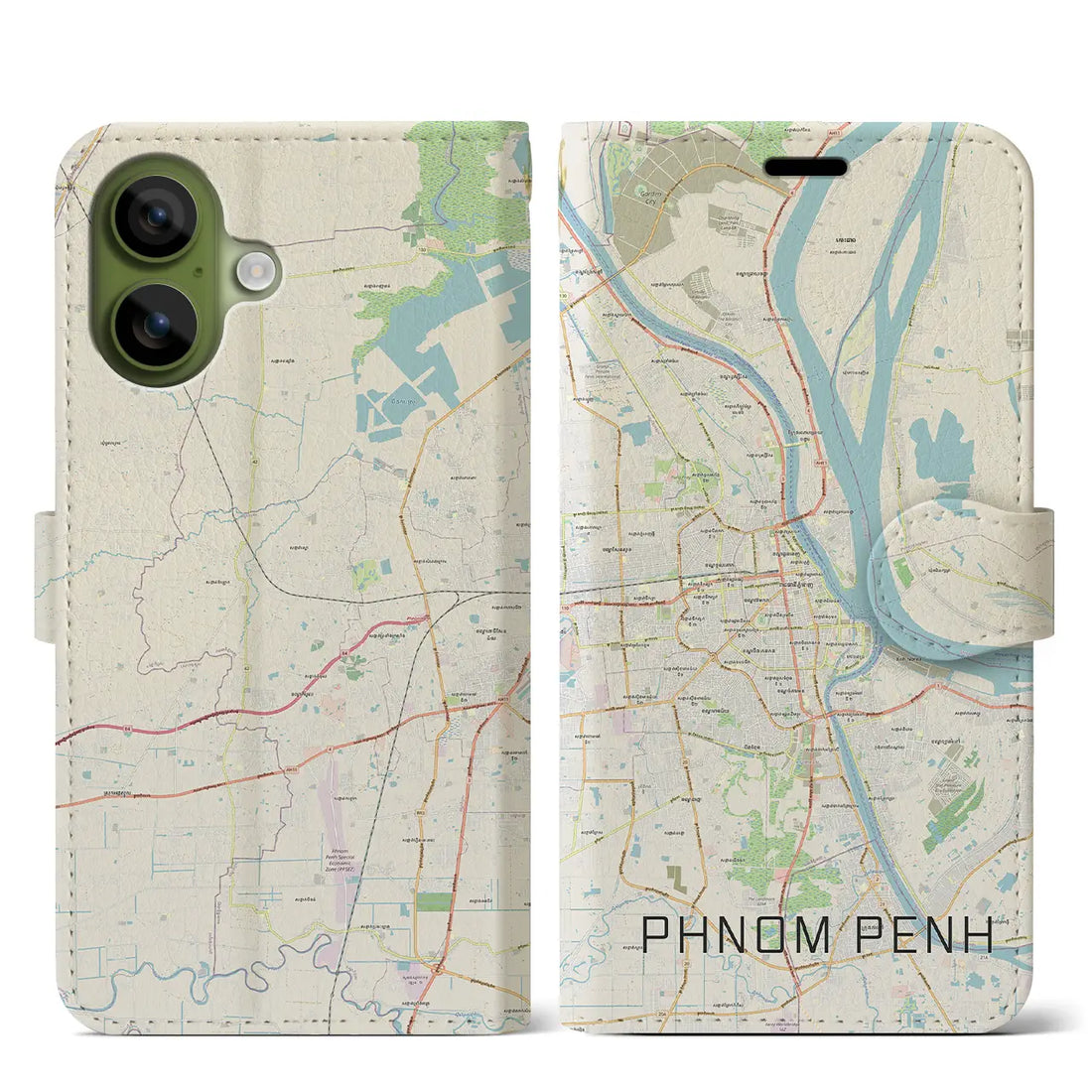 【プノンペン（カンボジア）】地図柄iPhoneケース（手帳タイプ）ナチュラル・iPhone 17 Pro Max 用