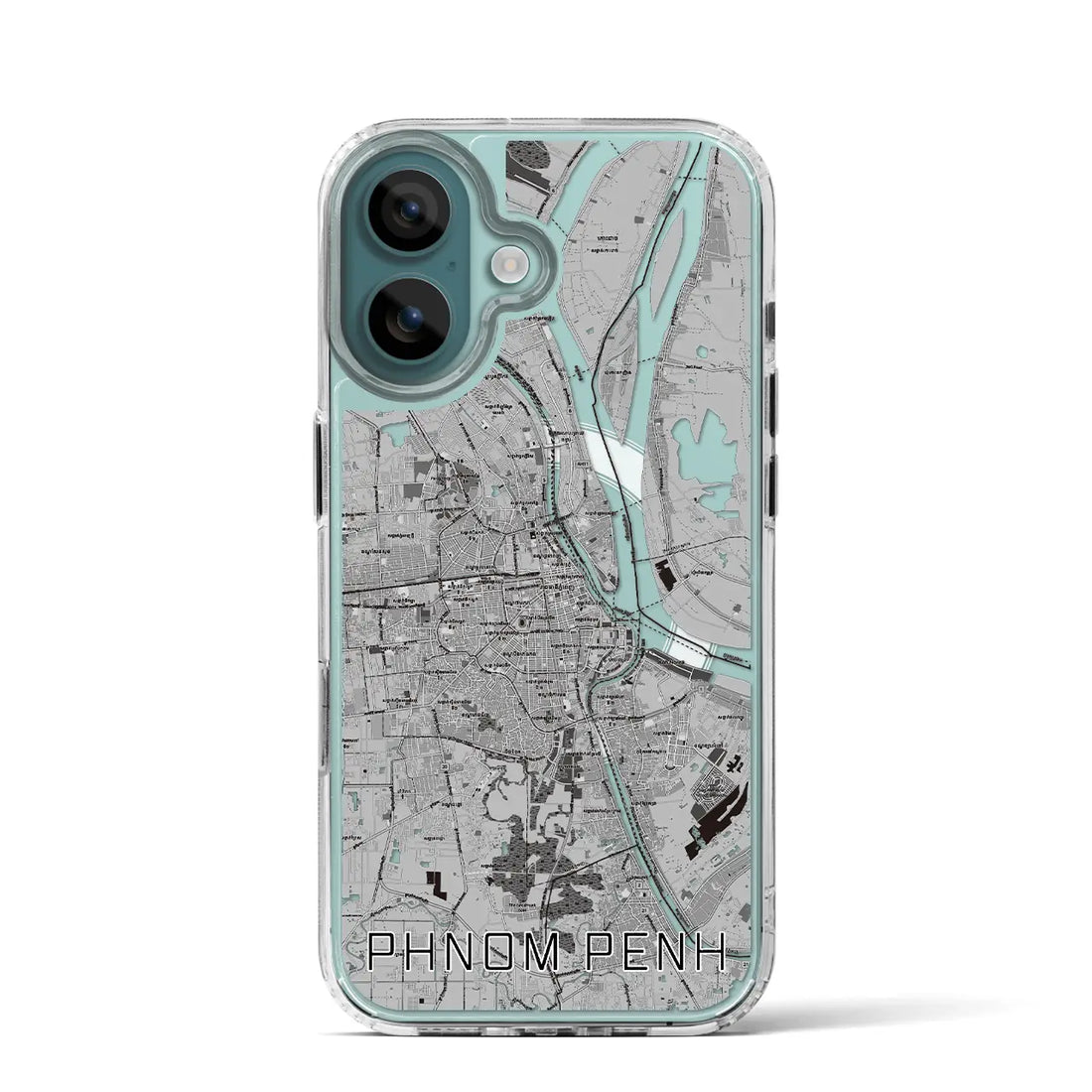 【プノンペン（カンボジア）】地図柄iPhoneケース（MagSafeタイプ）モノトーン・iPhone 16 Pro 用