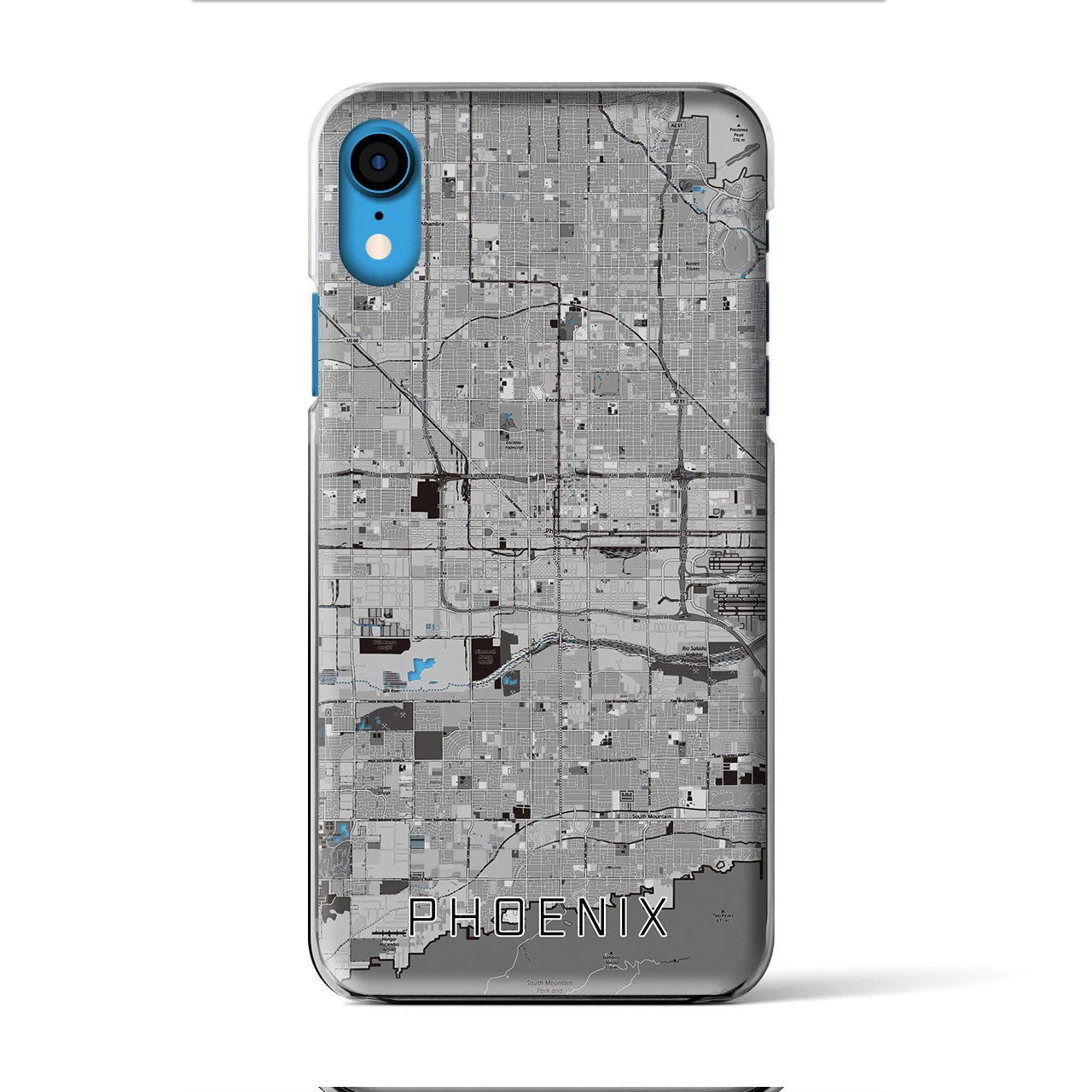 【フェニックス（アメリカ）】地図柄iPhoneケース（クリアタイプ）モノトーン・iPhone XR 用