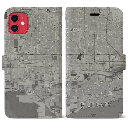 【フェニックス（アメリカ）】地図柄iPhoneケース（手帳タイプ）モノトーン・iPhone 11 用