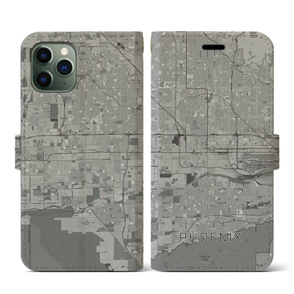 【フェニックス（アメリカ）】地図柄iPhoneケース（手帳タイプ）モノトーン・iPhone 11 Pro 用