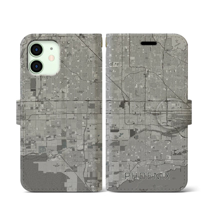 【フェニックス（アメリカ）】地図柄iPhoneケース（手帳タイプ）モノトーン・iPhone 12 mini 用