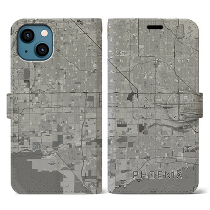 【フェニックス（アメリカ）】地図柄iPhoneケース（手帳タイプ）モノトーン・iPhone 13 用