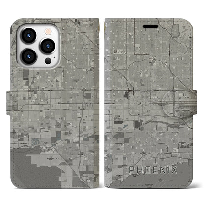 【フェニックス（アメリカ）】地図柄iPhoneケース（手帳タイプ）モノトーン・iPhone 13 Pro 用