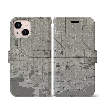 【フェニックス（アメリカ）】地図柄iPhoneケース（手帳タイプ）モノトーン・iPhone 13 mini 用