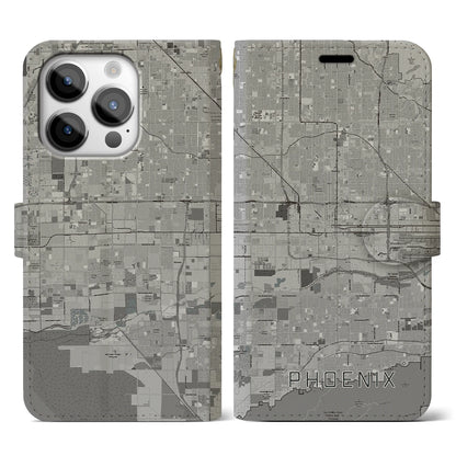 【フェニックス（アメリカ）】地図柄iPhoneケース（手帳タイプ）モノトーン・iPhone 14 Pro 用