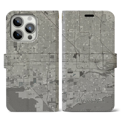【フェニックス（アメリカ）】地図柄iPhoneケース（手帳タイプ）モノトーン・iPhone 15 Pro 用