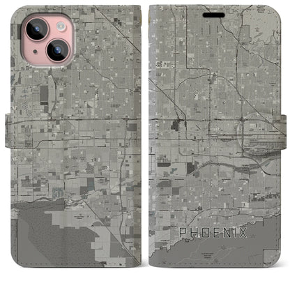 【フェニックス（アメリカ）】地図柄iPhoneケース（手帳タイプ）モノトーン・iPhone 15 Plus 用