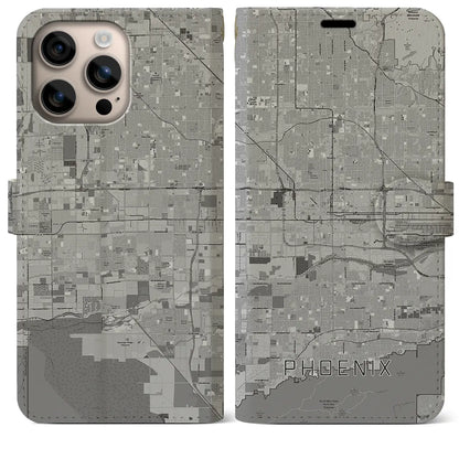【フェニックス（アメリカ）】地図柄iPhoneケース（手帳タイプ）モノトーン・iPhone 16 Plus 用