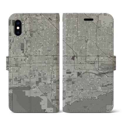 【フェニックス（アメリカ）】地図柄iPhoneケース（手帳タイプ）モノトーン・iPhone XS / X 用