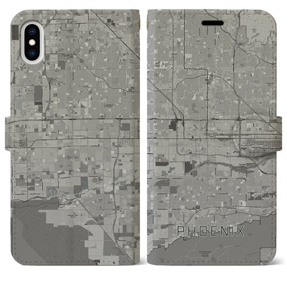 【フェニックス（アメリカ）】地図柄iPhoneケース（手帳タイプ）モノトーン・iPhone XS Max 用