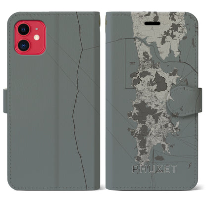【プーケット（タイ）】地図柄iPhoneケース（手帳タイプ）モノトーン・iPhone 11 用