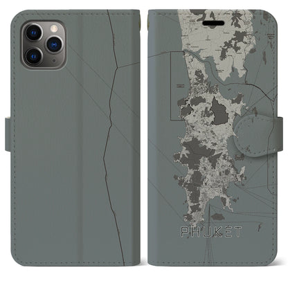 【プーケット（タイ）】地図柄iPhoneケース（手帳タイプ）モノトーン・iPhone 11 Pro Max 用