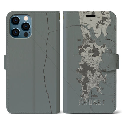 【プーケット（タイ）】地図柄iPhoneケース（手帳タイプ）モノトーン・iPhone 12 / 12 Pro 用