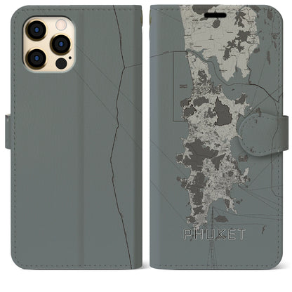 【プーケット（タイ）】地図柄iPhoneケース（手帳タイプ）モノトーン・iPhone 12 Pro Max 用