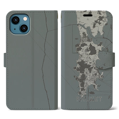 【プーケット（タイ）】地図柄iPhoneケース（手帳タイプ）モノトーン・iPhone 13 用