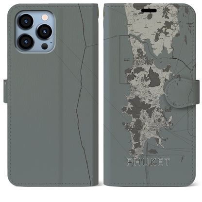 【プーケット（タイ）】地図柄iPhoneケース（手帳タイプ）モノトーン・iPhone 13 Pro Max 用