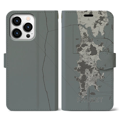 【プーケット（タイ）】地図柄iPhoneケース（手帳タイプ）モノトーン・iPhone 13 Pro 用