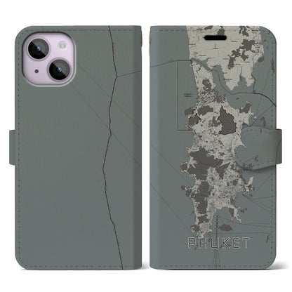 【プーケット（タイ）】地図柄iPhoneケース（手帳タイプ）モノトーン・iPhone 14 用