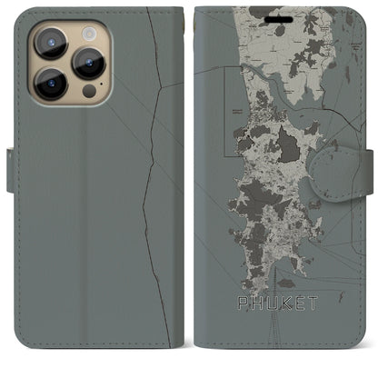【プーケット（タイ）】地図柄iPhoneケース（手帳タイプ）モノトーン・iPhone 14 Pro Max 用