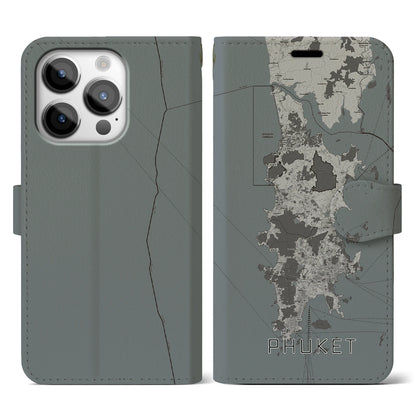 【プーケット（タイ）】地図柄iPhoneケース（手帳タイプ）モノトーン・iPhone 14 Pro 用