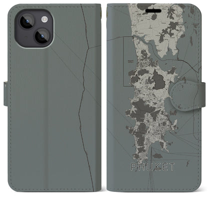 【プーケット（タイ）】地図柄iPhoneケース（手帳タイプ）モノトーン・iPhone 14 Plus 用