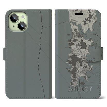 【プーケット（タイ）】地図柄iPhoneケース（手帳タイプ）モノトーン・iPhone 15 用