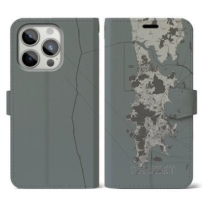 【プーケット（タイ）】地図柄iPhoneケース（手帳タイプ）モノトーン・iPhone 15 Pro 用