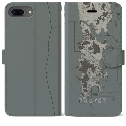 【プーケット（タイ）】地図柄iPhoneケース（手帳タイプ）モノトーン・iPhone 8Plus /7Plus / 6sPlus / 6Plus 用