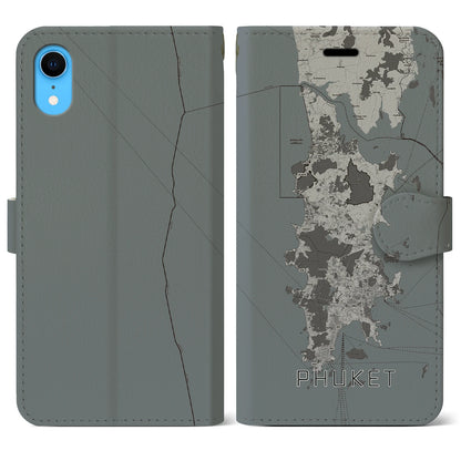 【プーケット（タイ）】地図柄iPhoneケース（手帳タイプ）モノトーン・iPhone XR 用