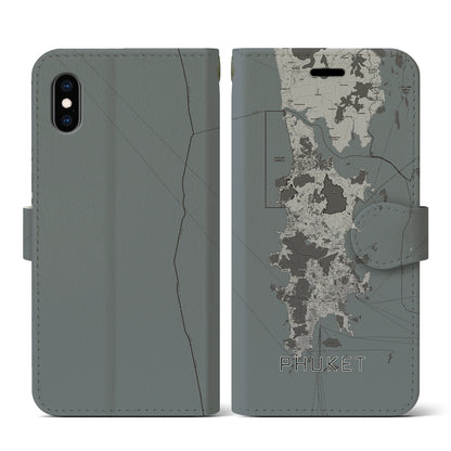 【プーケット（タイ）】地図柄iPhoneケース（手帳タイプ）モノトーン・iPhone XS / X 用