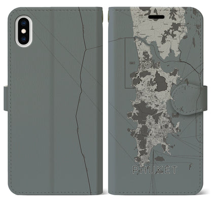 【プーケット（タイ）】地図柄iPhoneケース（手帳タイプ）モノトーン・iPhone XS Max 用