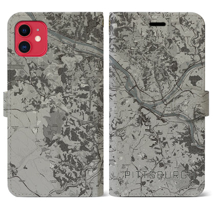 【ピッツバーグ（アメリカ）】地図柄iPhoneケース（手帳タイプ）モノトーン・iPhone 11 用