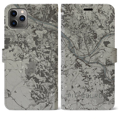 【ピッツバーグ（アメリカ）】地図柄iPhoneケース（手帳タイプ）モノトーン・iPhone 11 Pro Max 用