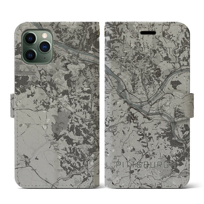 【ピッツバーグ（アメリカ）】地図柄iPhoneケース（手帳タイプ）モノトーン・iPhone 11 Pro 用
