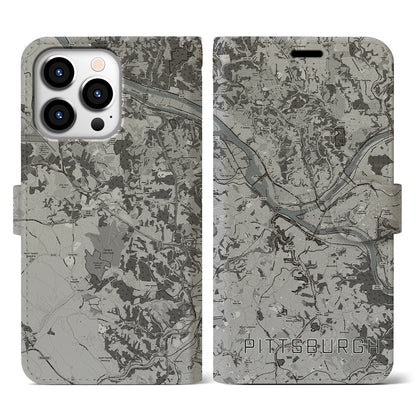 【ピッツバーグ（アメリカ）】地図柄iPhoneケース（手帳タイプ）モノトーン・iPhone 13 Pro 用