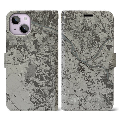 【ピッツバーグ（アメリカ）】地図柄iPhoneケース（手帳タイプ）モノトーン・iPhone 14 用